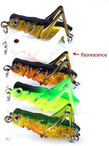 Veapup 5Pcs in Different Colour Bionic Fishing Lure Grasshopper Insect Bait Tackle Accessory with One Triangle Hooks 3.3cm/3g Luminous (set)