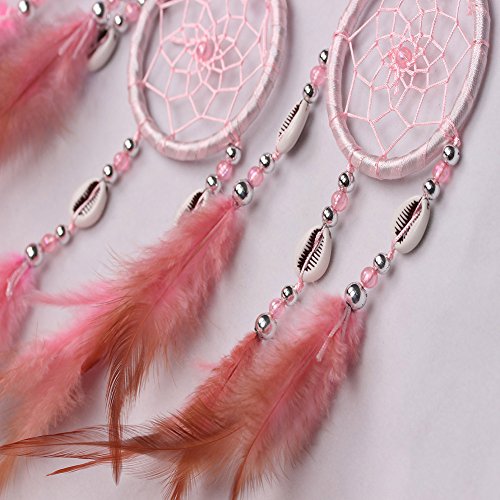 Demiawaking Schön Handwerk Dream Catcher Traumfänger mit Federn fuer Haus Schlafzimmer, Garten, Fenster, Wand ,Auto usw. Hängende Dekoration,und als Geschenk (Pink) - 3