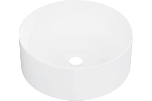 Eridanus Lavabo redondo de cerámica, porcelana vítrea, blanco brillante, para uso en encimera, lavabo redondo para tocador, 415 x 415 x 150 mm