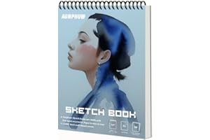Aunphuw A5 Zeichenblock Skizzenbuch Spiralbindung, 120gsm Blanko Skizzenblock Spiralgebundenes Zeichenblock mit Strapazierfähiger Hartfaserplatte Säurefreies für Kinder Erwachsen, 120 Seiten