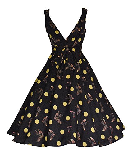 Vintage Retro 1950's Style Birds and Polka Dot Vintage Print Full Circle Dress (18)