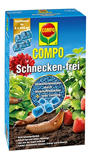 COMPO Schnecken-frei, Streugranulat, Schneckenbekämpfung, mit breitem Wirkungsspektrum z.B. gegen Nacktschnecken, Garten- und Hain-Schnirkelschnecken, 4 x 225 g Vorteilspack