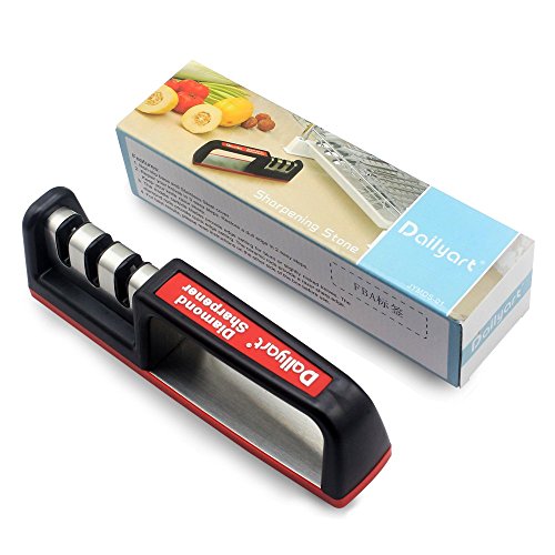 Dailyart® — JYMDS-3K Messerschärfer Messerschleifer Knife Sharpener mit 3 Stufen (Rot) - 4