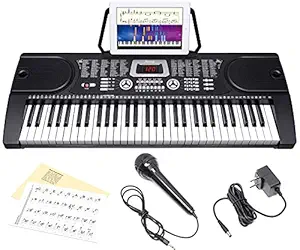 JUAREZ Octav JRK661 61-Key Electronic Keyboard Piano with LED Display | Adapter | Key Note Stickers | Mic |Music Sheet Stand | 255 Rhythms | 255 Timbres | 24 Demos | 8 Percussions