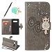 Produktbild Uposao Grau PU Lederhülle Für Samsung Galaxy Note8 Hülle Handyhülle Bling Diamant Druck Eule Owl Totem Muster Flip Case Ledertasche Book Type Wallet Backcover Klapphülle Brieftasche und Magnetverschluss Schutzhülle mit Eingabestift Stylus Pen, Blau Blumen Staub-Stecker