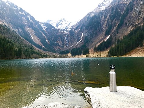 Robuste Design-Trinkflasche, Thermosflasche YUKII BAMBOO: doppelwandig, Edelstahl, 600 ml, inkl. 2 Trinkverschlüssen und gratis Bürste. Perfekt für Sport und Freizeit. - 2