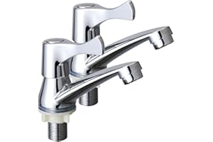2pcs eTrademart Bathroom Basin Taps Pair, 1/2" BSP Chrome-Plated Brass Lever Sink Taps for Bathroom Basin & Kitchen, Separate Hot & Cold Tap Set with ¼ Turn Lever for Smooth Water Control