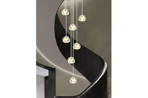 H.W.S Nowoczesna Lampa Wisząca LED do Jadalni, Żyrandol Villa z Regulacją Wysokości, Lampa ze Szkła do Przedpokoju, na Klatkę Schodową, Salonu, Hotelu (Okrągła, 7 Żarówek)