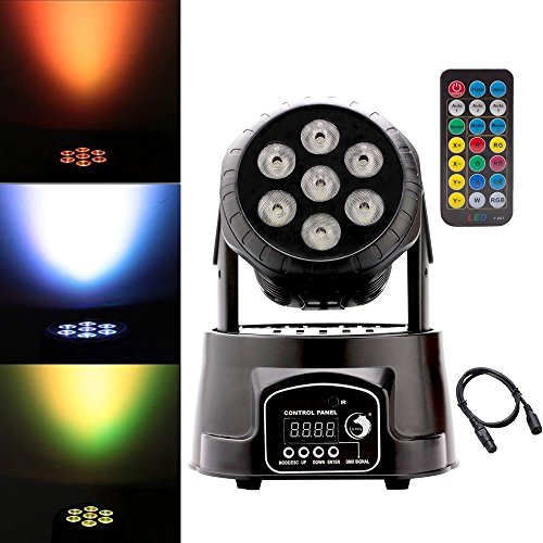 U'King Moving Head Stage Effect Light 7x10W 4 Color RGBW LED 5 control mode DJ KTV disco banquet hall (Black with Remote)