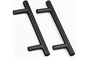 Drenky 2 Unités En Noir acier inoxydable Boutons De Porte Tirer La Poignée De Meubles avec Vis pour Tiroir Meuble Cuisine Cuisine Home Decorating, Trou à Trou Centre Distance 128 mm