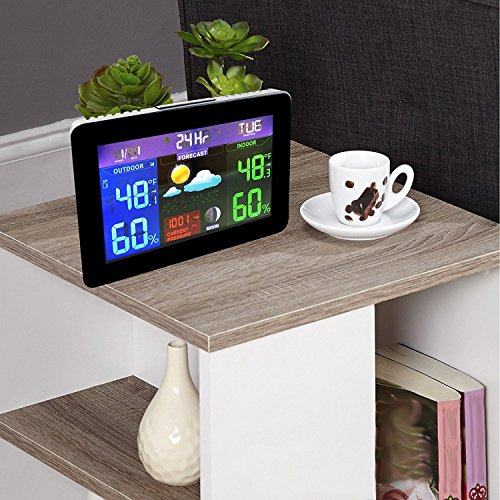 2 Digitaler Wireless Sensor Farbe LED Funk Wetterstation Uhr Innen / Ausensensor 24 Std – Wettervorhersage Station Monitor Thermometer Luftfeuchtigkeit Barometrischer Druck RH% Temperatur Monitor RCC DCF mit Alarm- und Schlummerfunktion - 2