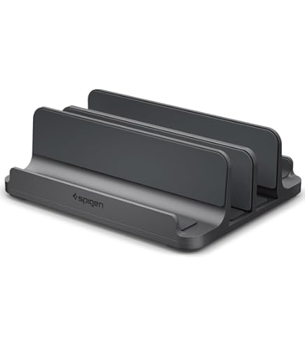OMOTON ruimtebesparende laptopstandaard, verticale aluminium laptopstandaard voor alle tablets en 10-17,3 inch laptops, zoals MacBook, en meer - geschikt voor 1 laptop grijs