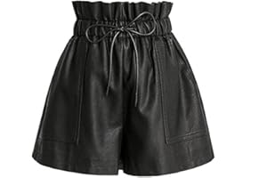 SCHHJZPJ Short taille haute large en similicuir noir pour femme