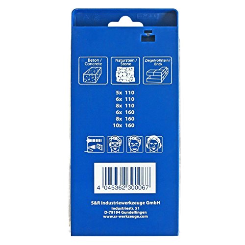 S&R Professional Hammerbohrer SDS-Bohrer-Set, Betonbohrer SDS Plus 6-tlg: 5,6 ,8 x 110mm; 6,8,10, x 160mm für Beton, Granit, Stein. Bohrer für Bohrhammer und Schlag-Bohrmaschine. MADE IN GERMANY - 4