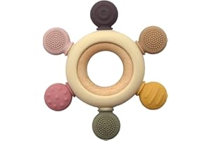 IKadiya Cepillo de Dientes de Silicona, sin BPA, con Anillo de Madera(Rosa)