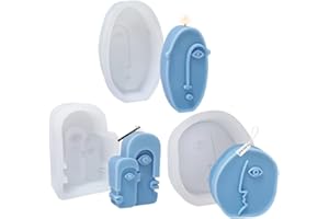 NICAVKIT 3pcs Moule en Silicone pour Bougie à Visage Humain Abstrait, Moules à Bougie Faits à la Main, Moules de Cuisson au Antiadhésifs 3D, Moules en Cire de Bougie en Silicone Pouding