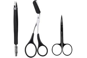 VICZON Kit de ciseaux à sourcils et de brosse, Kit Pince à Epiler, Pince à Epiler Professionnelle, Acier Inoxydable Ciseaux en Acier Inoxydable, ciseaux à sourcils avec peigne Pour Sourcils, Cils