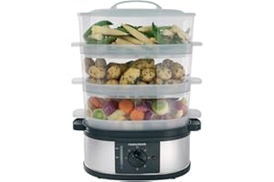 Morphy Richards 3 Tier Food Steamer, 9L, 60 Minute Timer with Bell, Instant Steam Production, Visible Water Gauge, Rice Tray, 750W, Stainless Steel, 48755, Black