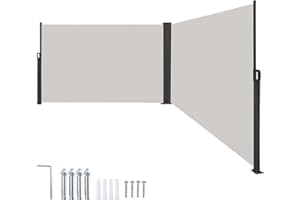 AufuN Seitenmarkise Ausziehbar 160 x 600 cm Doppel Sonnenschutz aus Polyester Sichtschutz Windschutz Markise für Balkon Terrasse Garten Camping, Grau