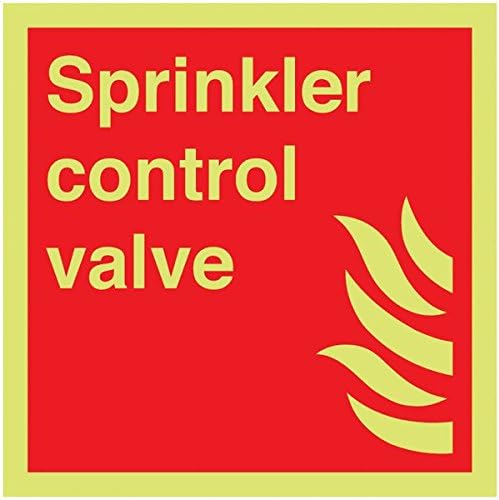 Signs and Labels AMZFR091BPLV "Sprinkler Control Valve" Fire Safety Sign, Nite Glo Self Adhesive Vinyl, 100 mm Length x 100 mm Width