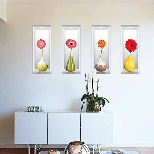 Simulation Photo Frame Decorative Painting for Bedroom/Living/Room/Nursery/Kids Room Flowers Wall Sticker 3D combination vase Applique(4 sheets)