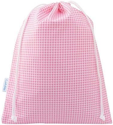 Ladies Girls Drawstring Cotton Wash Bag Cosmetic Pink Gingham