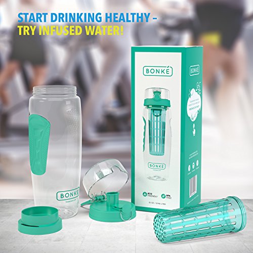 Bonke Trinkflasche für Fruchtschorlen – Große 1 Liter BPA-freie Sportflasche – Wasserflasche mit Gummigriff und extra sicherem Verschlusssystem – 1 Jahr Garantie - 6