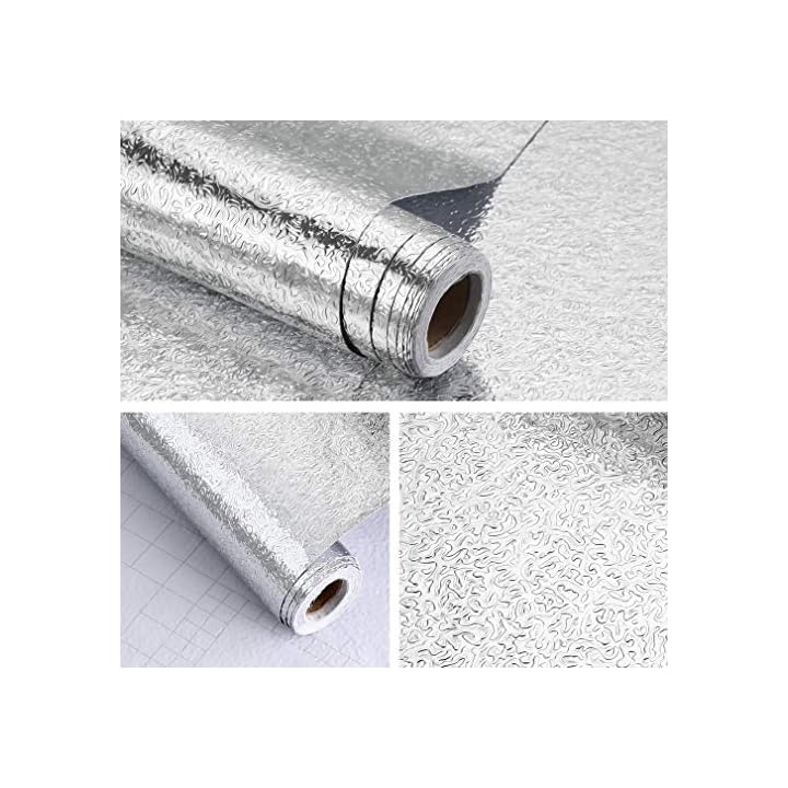 KINLO Aluminium Folie Aufkleber Küchen Selbstklebende Küchenfolie Hitzebeständig Tapete Öl ...