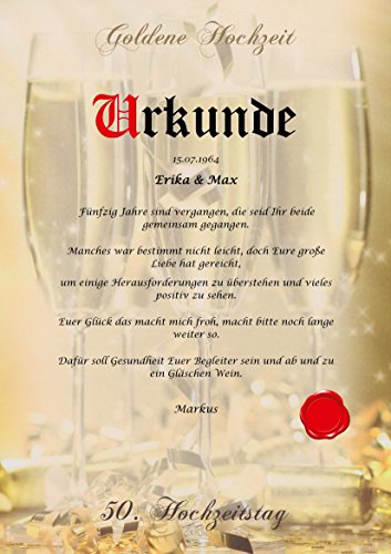 Goldene Hochzeit Urkunde persönliche Geschenk Karte zum 50. Hochzeitstag Pergament div. A4 Papier Motive - 5