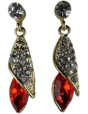 Ohrringe Ohrstecker Stecker goldfarben Tropfen rot / weiß Straß elegant edel 5590