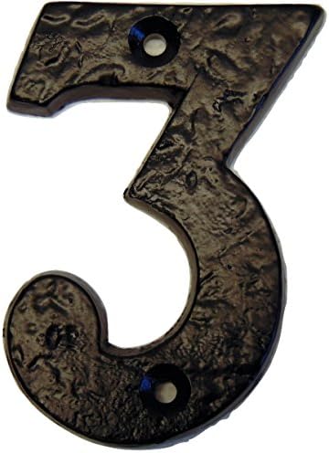 Heavy 3" (77mm) Thick Rustic Black Wrought Cast Iron Antique House Door/Gate Numbers 3/16" (5mm) Thick (Number 3)