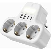 LED Gece Işıklı 3680 W Priz Adapt&ouml;r&uuml; - 3'l&uuml; Akım Korumalı Priz + 2 USB ve 2 Type-C Girişli, Kablosuz Duvar Tipi &Ccedil;oklu Şarj Ad