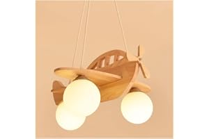 LHFING Legno Lampada a sospensione Divertente Bambini Lampadario Creativo Fumetto Aereo Decorazione Lampada da soffitto Regolabile Corda 100cm 3xE27 per Cameretta dei bambini sala dei giochi Ristorante