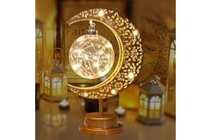 Grelae Ramadan Decorations Moon Lamp, Eid Decorative Bedside Lamps, Eid Iron Moon Star Table Lamp, Battery Powered Light, Night Light, Gifts for Mum, New Home Gift for Women