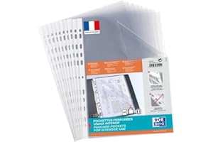 OXFORD Lot de 50 Pochettes Plastiques A4 Perforées Usage Intensif Lisse Epaisseur 9/100ème Incolore