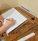 ANDVARI Clear Acrylic Writing Slope 20 Degree Angle for Perfect Posture,Free Wearable Ruler-Slap Bracelet Included, Homework or Classroom Aid – Child or Adult use, Strong - Easy Stack and Store.MADE IN UK