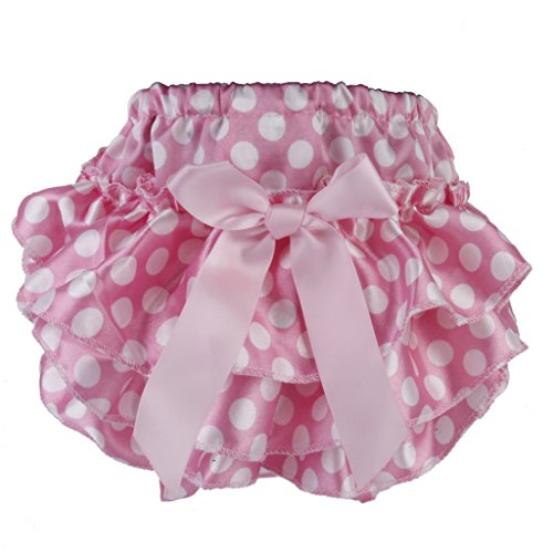 Baby Girl Satin Bowknot Bloomers Diaper Cover Panties for 0-6 Months S (White Dots on Pink)