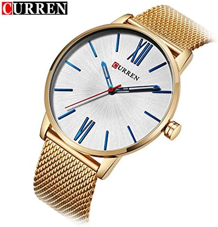 2017 Luxury Golden Watches for Men Imported Quartz Movement Mesh Stainless Steel Strap Blue Dial + GIFT BOX