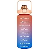 Amazon Brand - Symactive 2 Litre Plastic Water Bottle for Gym | Leak-Resistant | Sipper Top | Time Marker with Motivational Q