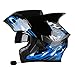 Produktbild Douerye Helme, Männer und Frauen, Motorräder, Hörner, Gesichtshelme, halb bedeckt, Winter, Anti-Nebel, Bluetooth-Headset, Helm,Blue,XXXL