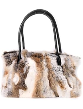 USFUR Frauen Schicke Handtasche aus Echte Kaninchen Fell Schultertaschen Henkeltaschen Shopper Fell Damentasche...