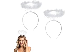 GILWUMO Aureola Dell'angelo Bianco, 2 Pezzi Aureola Dell'angelo, Accessori di Halloween, l'accessorio Perfetto per Donne, Uomini e Bambini per Completare un Costume da Angelo