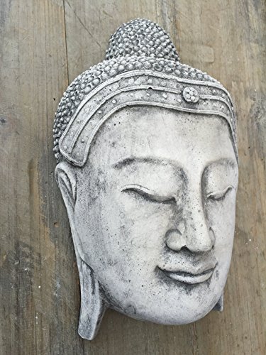 Steinfigur Wandrelief Buddha Kopf Büste Relief Feng Shui Garten Frostfest H 32cm