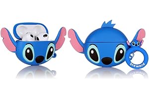 Derhom Airpods - Custodia in silicone divertente carino alla moda, morbida pelle, compatibile con Apple Airpods 3 con portachiavi [serie di avatar dei cartoni animati] (Big Ears Stitch Blue)