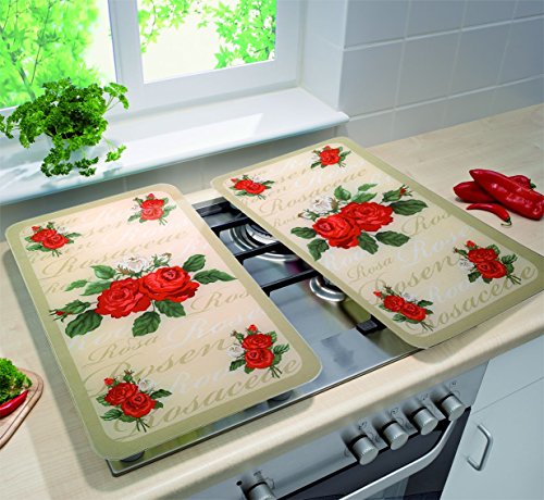 WENKO 2521447500 Herdabdeckplatte Universal Rosen – 2er Set, für alle Herdarten, Gehärtetes Glas, 30 x 1.8-4.5 x 52 cm, Mehrfarbig - 5