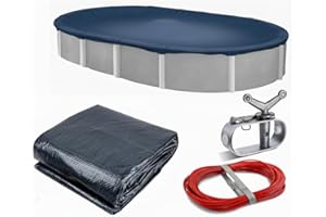 Winter Block WC1015OV - Cubierta para Piscina elevada Ovalada de 3,05 x 4,5 m, Color Azul Liso, con enrollador y Cable para instalación fácil, Alta Resistencia y Durabilidad, con protección UV