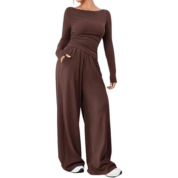 Rayson Dames jumpsuit Curvy 2-delig compleet sportpak met lange mouwen met zakken en trekkoord voor de winter voor dames voor thuis fitness, Donkergrijs, XL