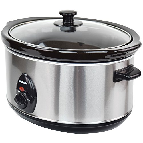 Syntrox Germany 4,5 Liter Edelstahl Slow Cooker mit Warmhaltefunktion, Sicherheitsglas und