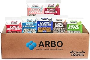 ‎ARBO-LIVING Green Dates Mix Box 7 Sorten a 90g – inkl. neuste Sorte Extra Salty Licorice – Veganer Superfood Dattelsnack, zuckerfrei & fruchtig – Probierpaket für unterwegs, Büro & Geschenk