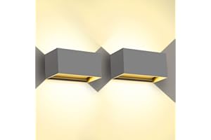 Kingwen 20W Aplique Pared Interior 2 piezas 3000K Aplique Pared Interior LED Rectangular Luz Exterior Pared Gris Lampara de Pared Exterior Ángulo de haz Regulable Lampara Exterior Pared IP65.